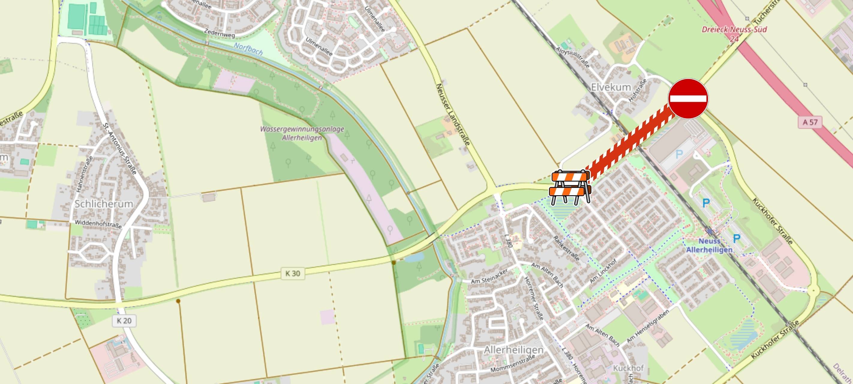 K30 bei Neuss-Allerheiligen bleibt weiterhin gesperrt