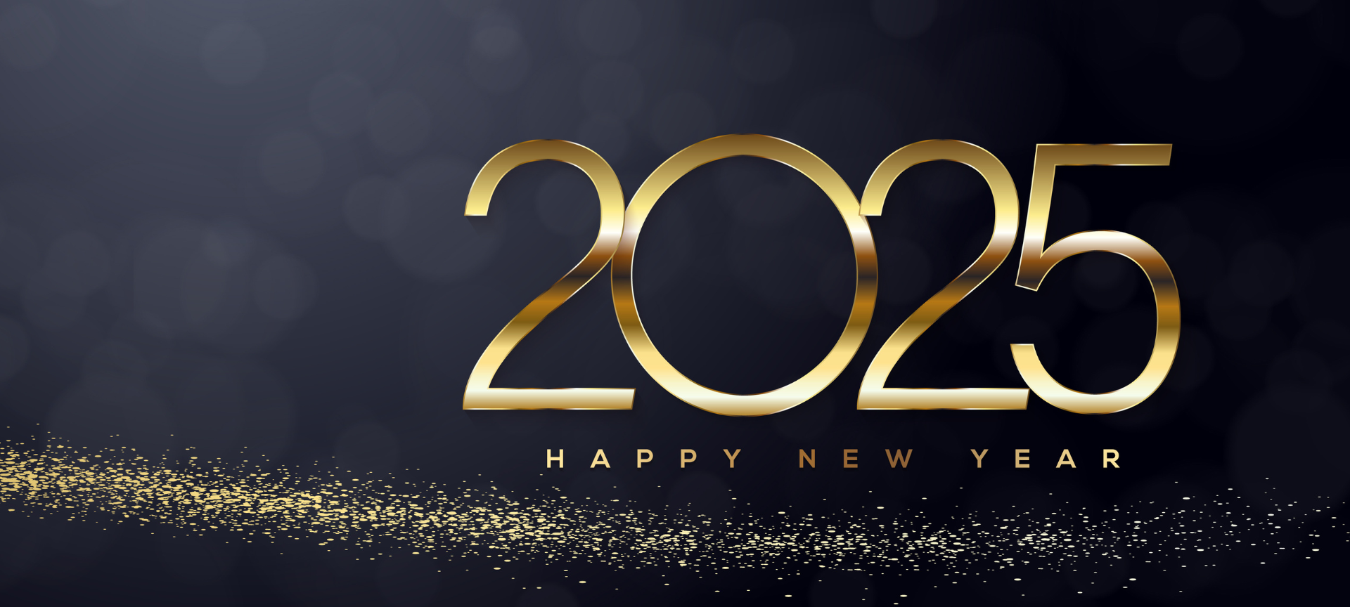 Neujahrsvorsätze / goldener Schriftzug auf dunklem Hintergrund "2025 HAPPY NEW YEAR"
